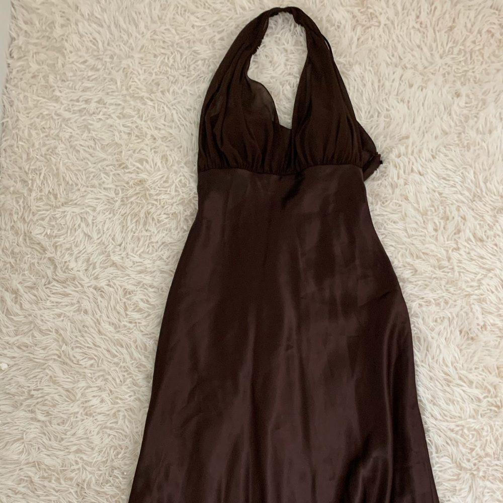 Halter Backless Brown Formal  Dress
